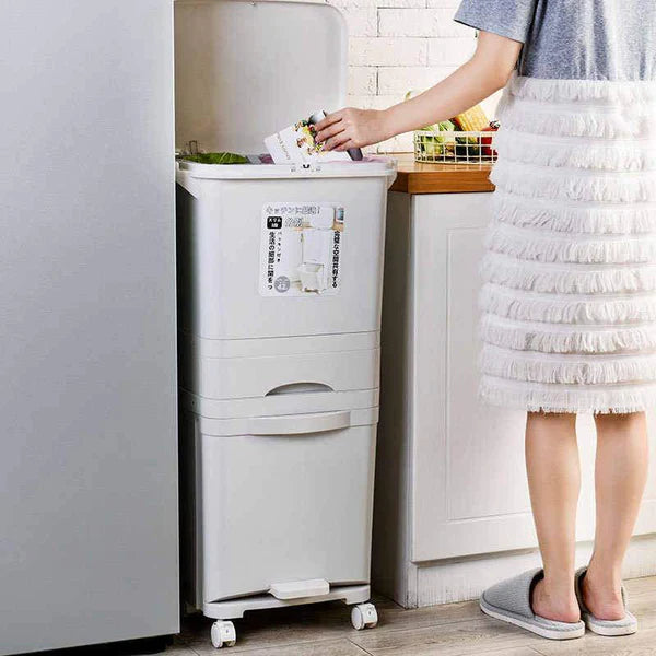 3 Layer Storage Trash Bin With Wheels