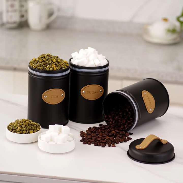 3 Pcs Kitchen Counter Top Metal Jar Set