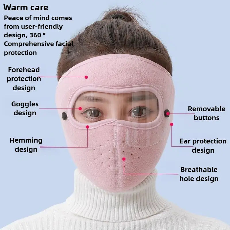 Windproof Anti Dust Full Face Mask, Double Layer Fleece Riding Warm Mask, Winter Warm Cap