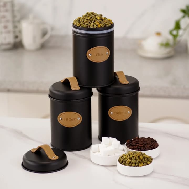 3 Pcs Kitchen Counter Top Metal Jar Set