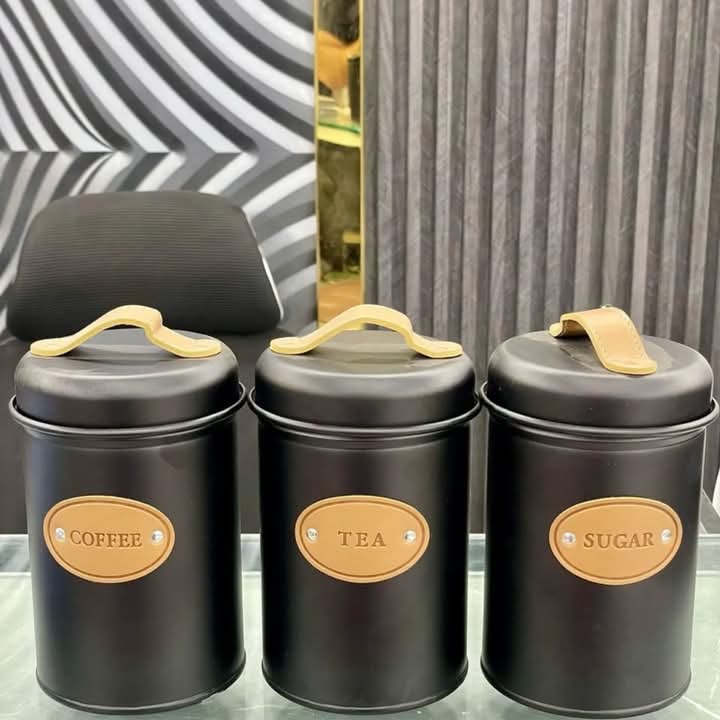 3 Pcs Kitchen Counter Top Metal Jar Set