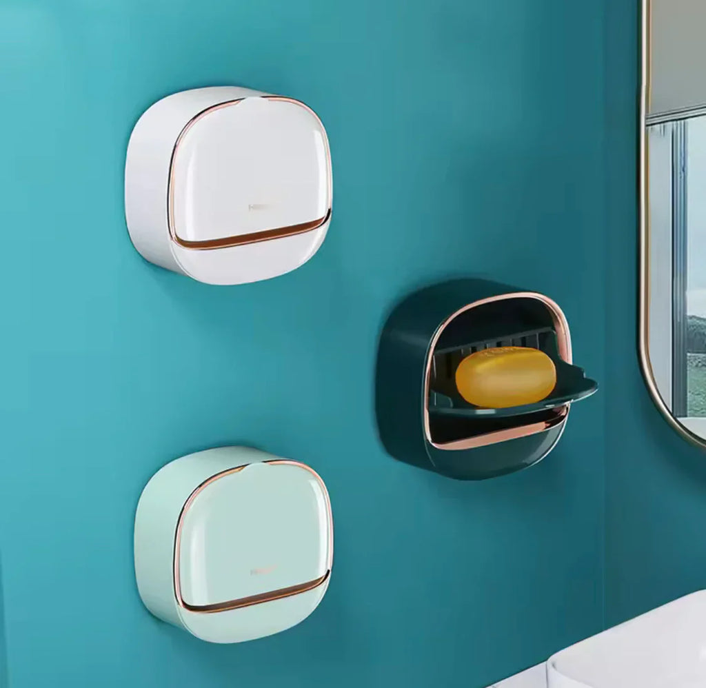 Wall Mounted Soap Box With Flip Cover, Soap Holder With Drainage Tray, Soap Holder With Lid