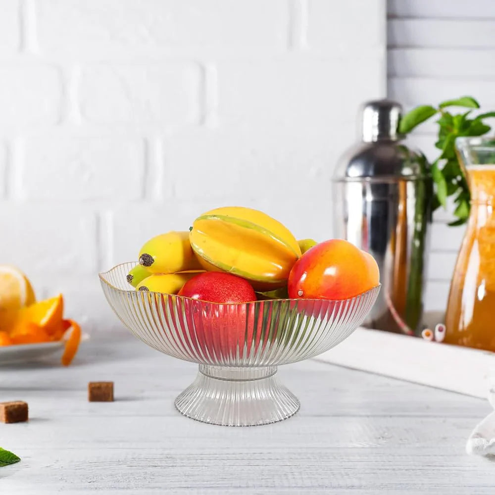 Modern Floral Salad Bowl With Base, Fruit Trifle Serving Dish, Luxury Lightweight Fruit Plate, Modern Fruit Bowl