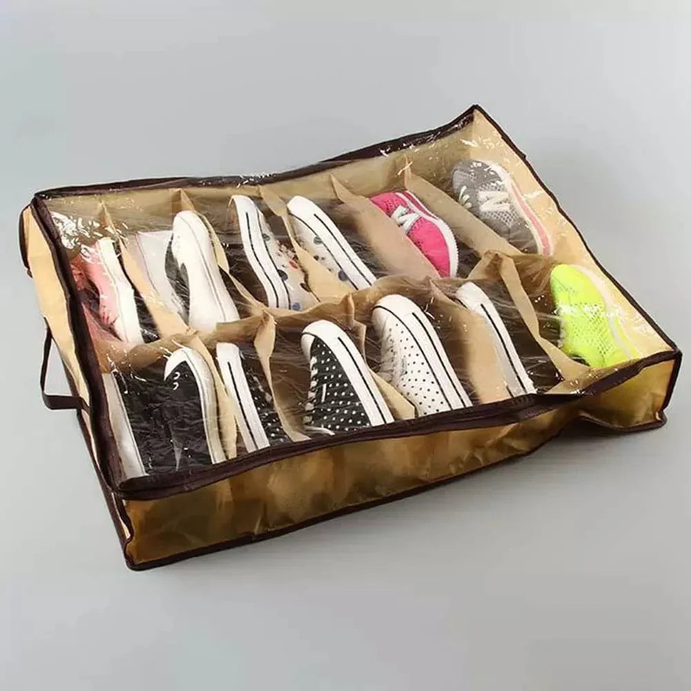 12-Compartment Under bed Shoe Organizer Portable Storage Bag